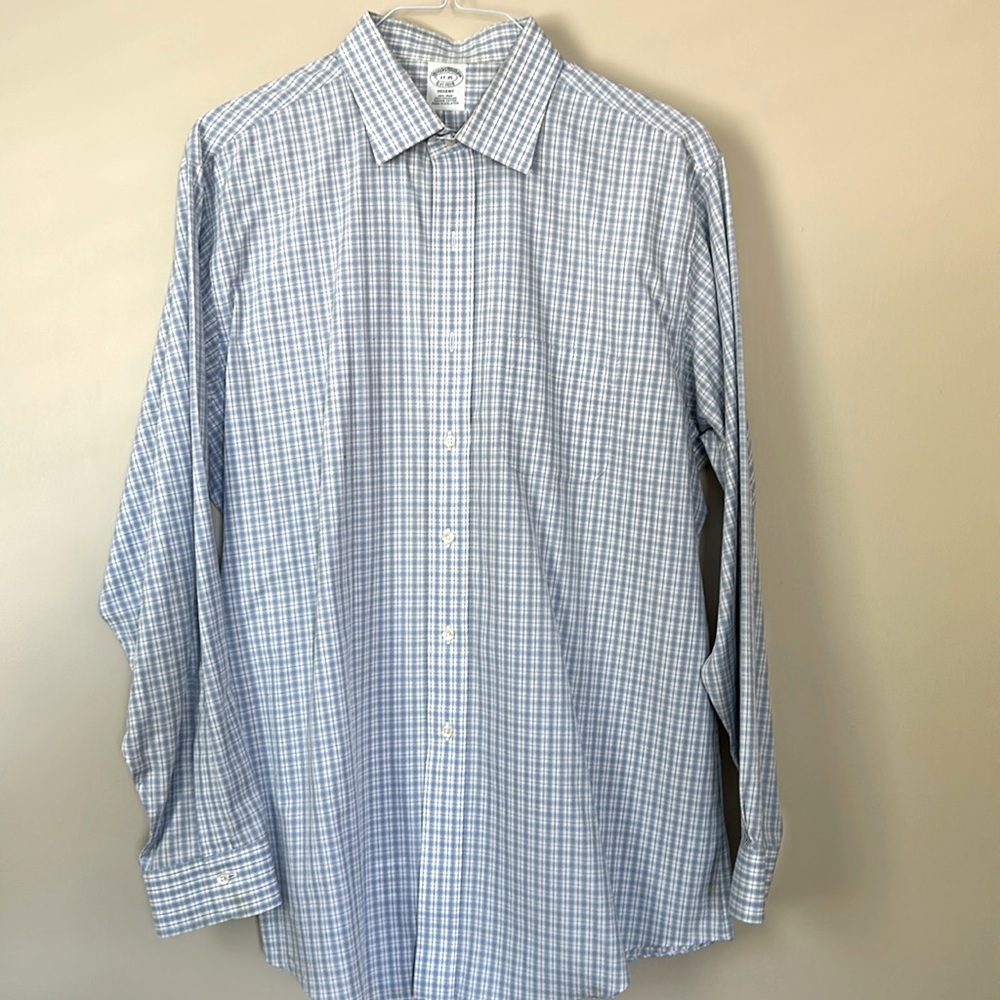Brooks Brothers Dress Shirt, Size 17-35, Blue and White check.